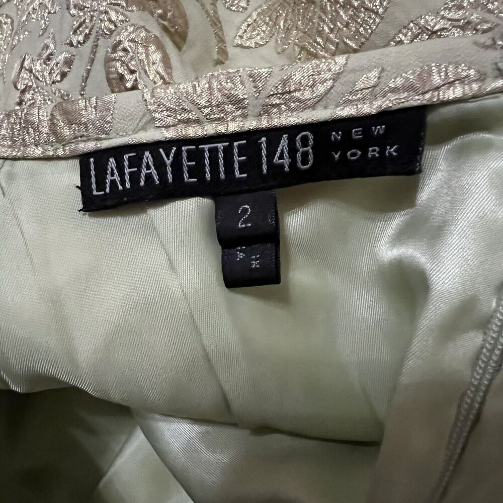LAFAYETTE 148 Jacquard Pencil Skirt Mint Green Gold Sz 2 Knee Length High Rise - Picture 3 of 5